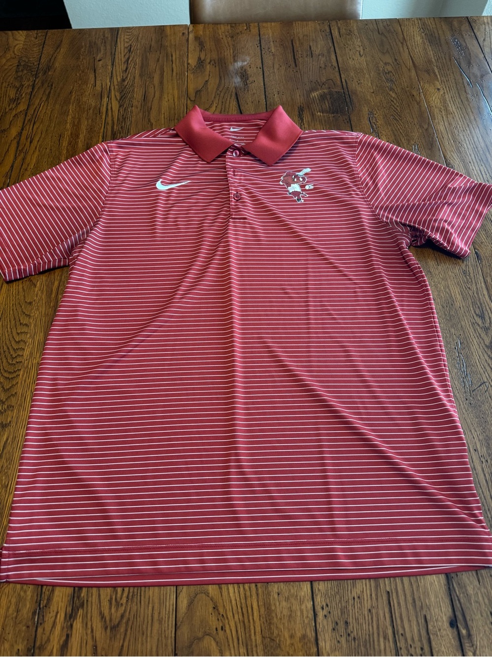 Nike Arkansas Dri-FIT Polo Shirt Striped Golf Casual Athletic Mens Large Ribby